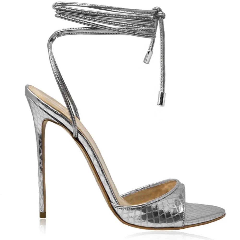 Identita JOLIE Laminate Silver Strappy Silver Stiletto Heels size 39